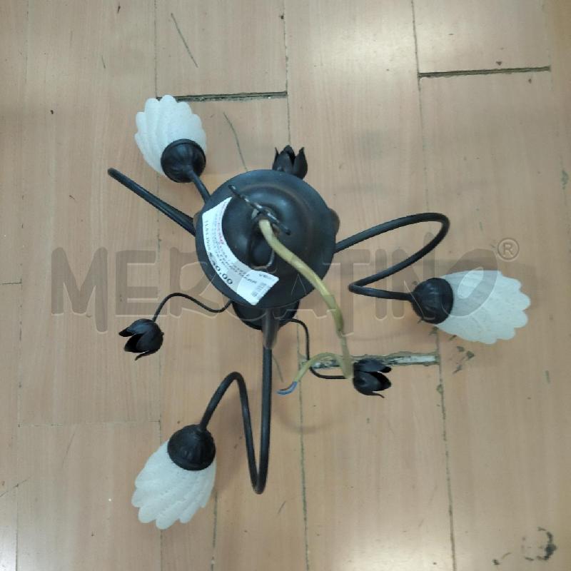 LAMPADARIO FERRO MARRONE 3 LUCI VETRO 3 FIORI FERRO | Mercatino dell'Usato Domodossola 3