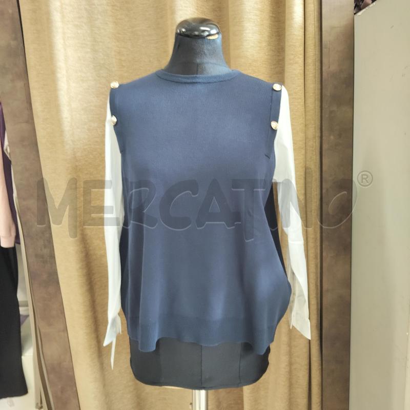 MAGLIA DONNA BLU MANICHE BIANCHE FIORELLA RUBINO | Mercatino dell'Usato Domodossola 1
