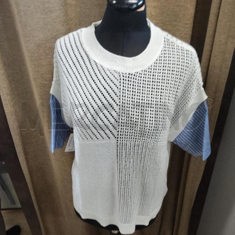 MAGLIA DONNA FIORELLA RUBINO BIANCA MANICHE AZZURRE | Mercatino dell'Usato Domodossola 3