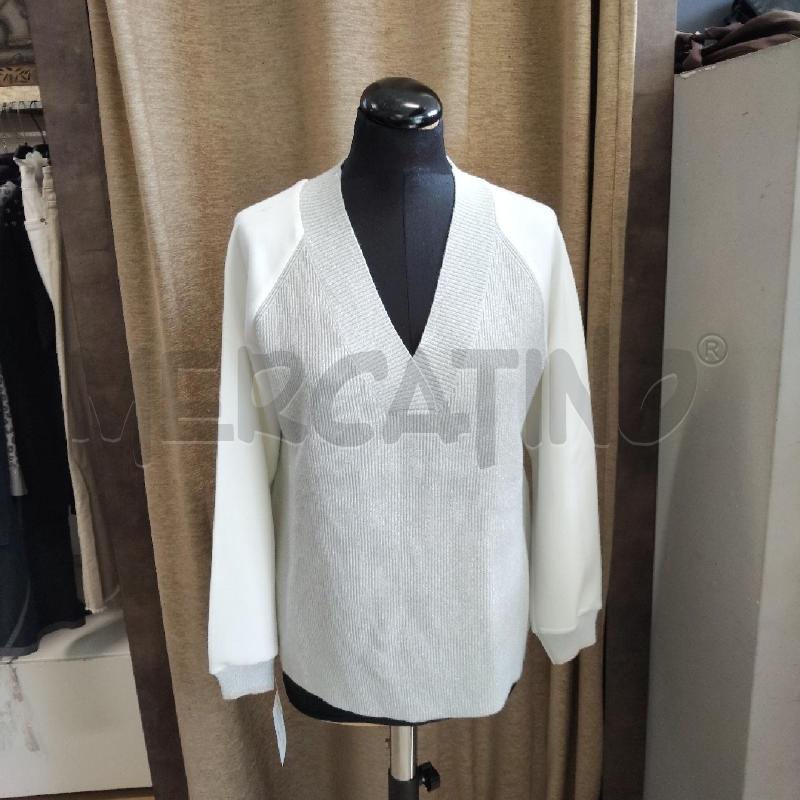 MAGLIA DONNA GRIGIA ARGENTATA MANICHE BIANCHE FIORELLA RUBINO  | Mercatino dell'Usato Domodossola 1