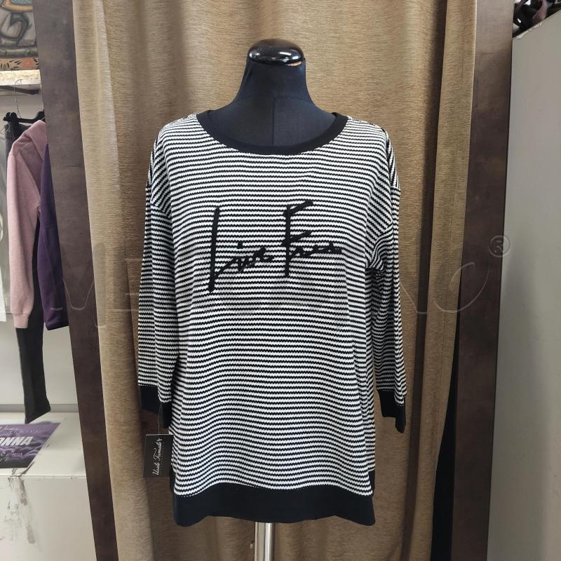 MAGLIA DONNA RIGHE NERE BIANCHE LIVE FREE FIORELLA RUBINO | Mercatino dell'Usato Domodossola 1