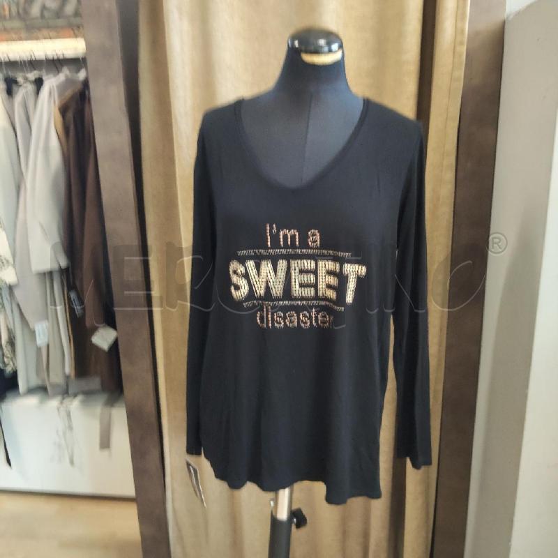 MAGLIETTA DONNA NERA I'M A SWEET DISASTER BRILLANTINI FIORELLA RUBINO | Mercatino dell'Usato Domodossola 1