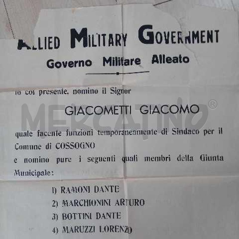 MANIFESTO ALLIED MILITARY GOVERNMENT. STRESA 1 SETTEMBRE 1945 | Mercatino dell'Usato Domodossola 2