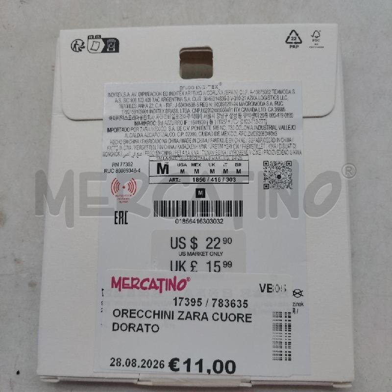 ORECCHINI ZARA CUORE DORATO  | Mercatino dell'Usato Domodossola 2