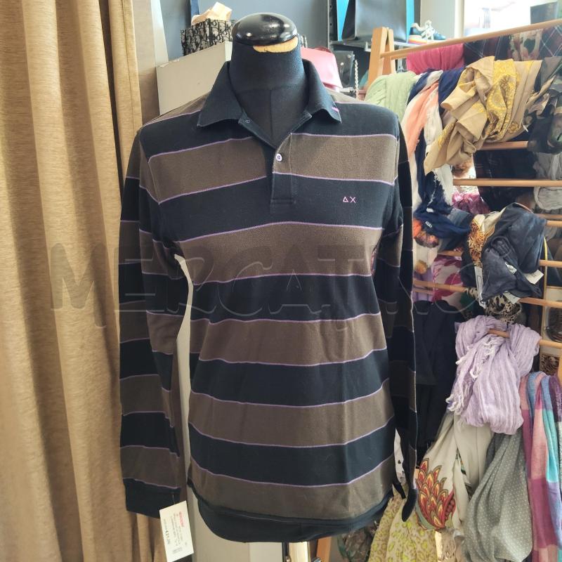 POLO UOMO AX RIGATA M.L MARRONE NERO STRISCIA VIOLA | Mercatino dell'Usato Domodossola 1