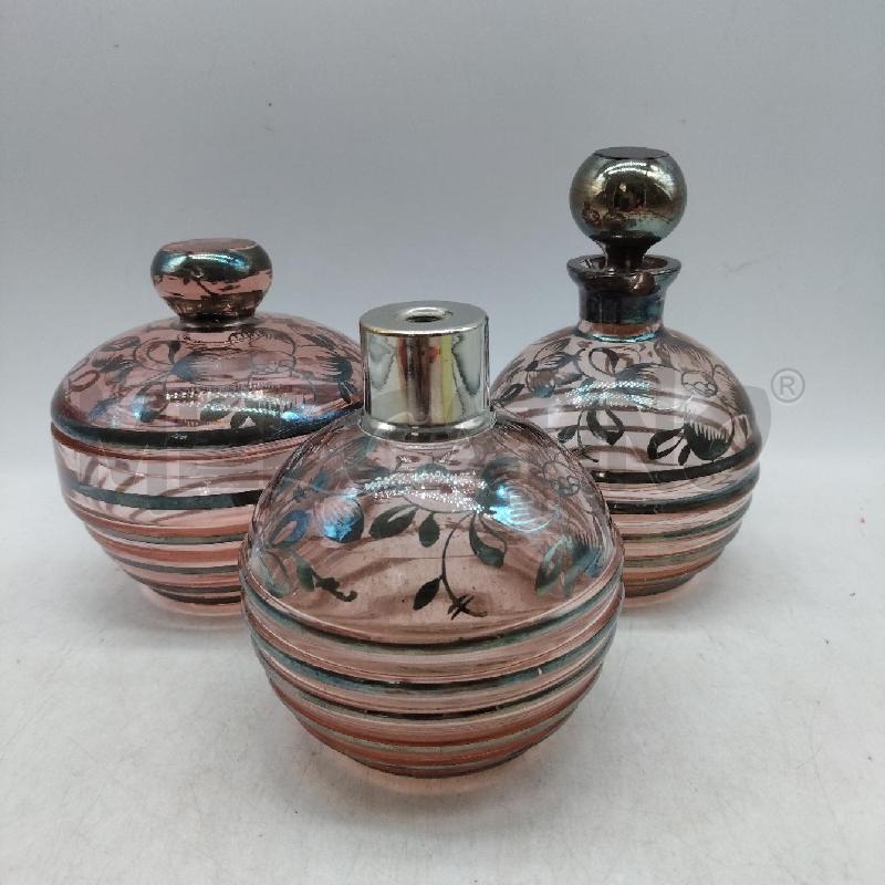PORTA PROFUMO 3 PEZZI VETRO ROSA  | Mercatino dell'Usato Domodossola 1