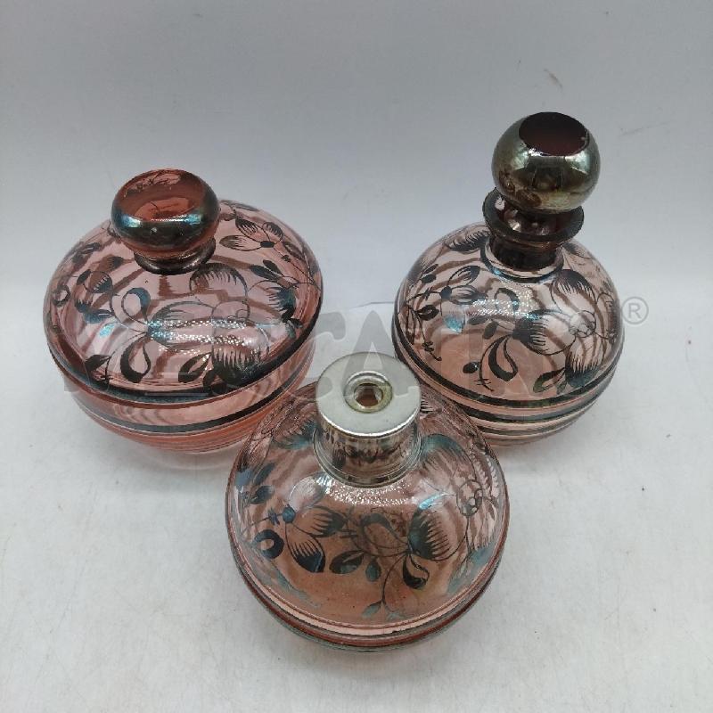 PORTA PROFUMO 3 PEZZI VETRO ROSA  | Mercatino dell'Usato Domodossola 2