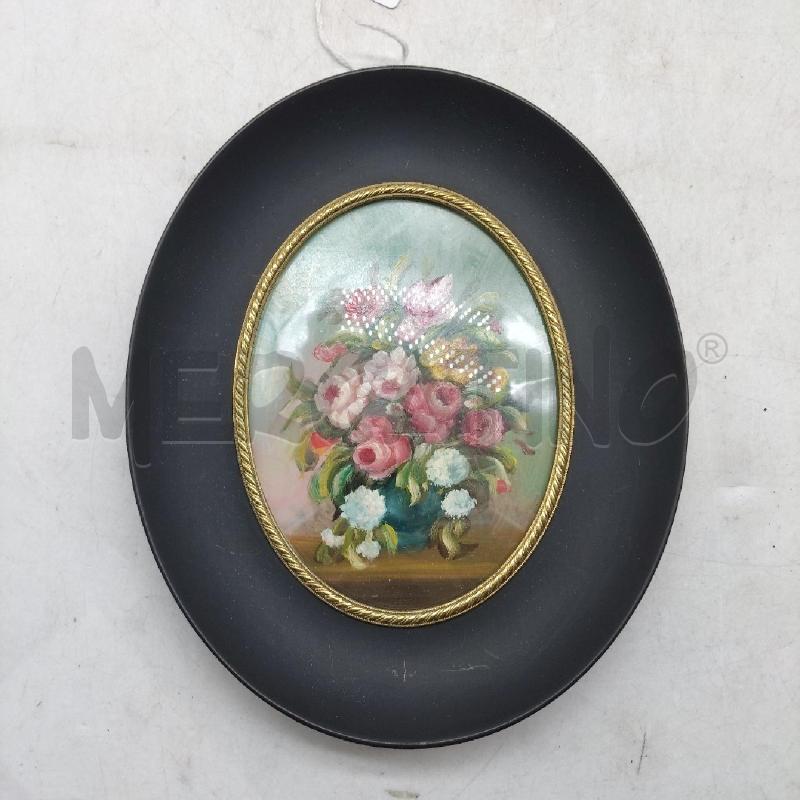QUADRETTO VECCHIO FIORI OVALE FIORI CORNICE NERA  | Mercatino dell'Usato Domodossola 2