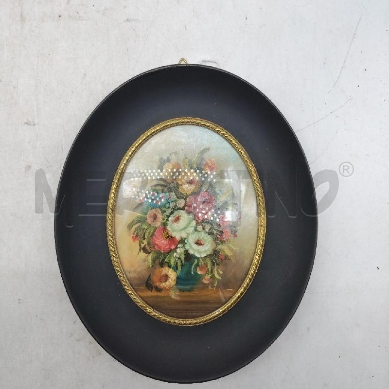 QUADRETTO VECCHIO FIORI OVALE FIORI CORNICE NERA  | Mercatino dell'Usato Domodossola 3