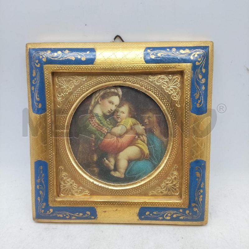 QUADRETTO VECCHIO IMMAGINE DONNA CON  BAMBINO CORNICE DORATA BLU  | Mercatino dell'Usato Domodossola 1