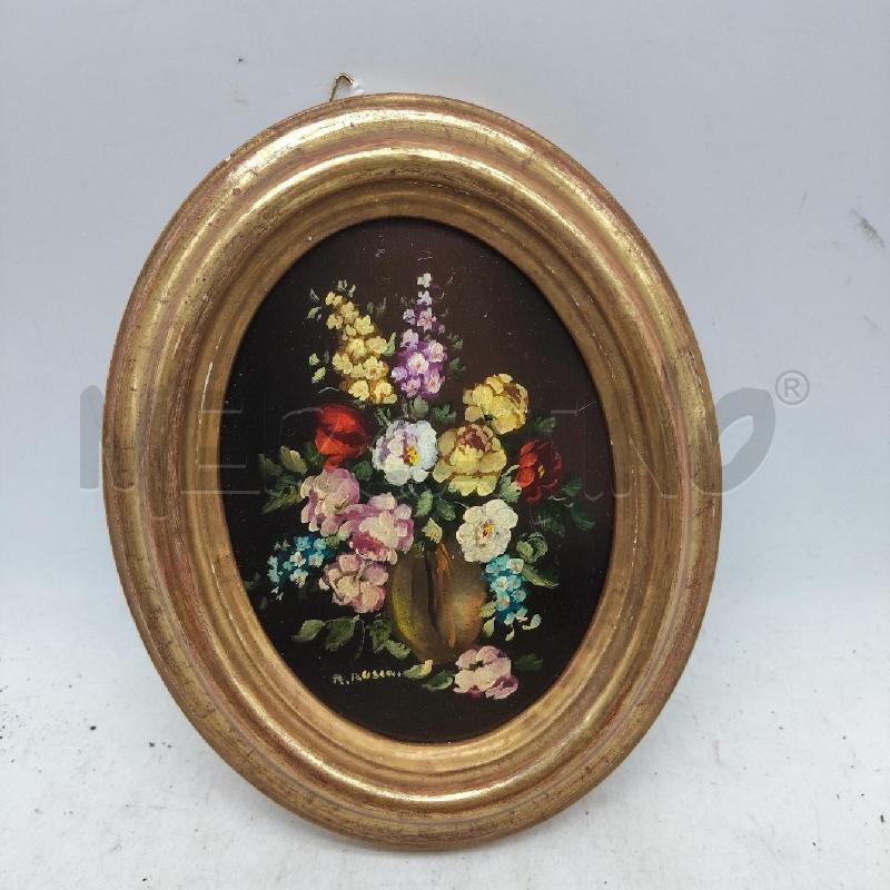 QUADRETTO VECCHIO OVALE FIORI CORNICE DORATA  | Mercatino dell'Usato Domodossola 1