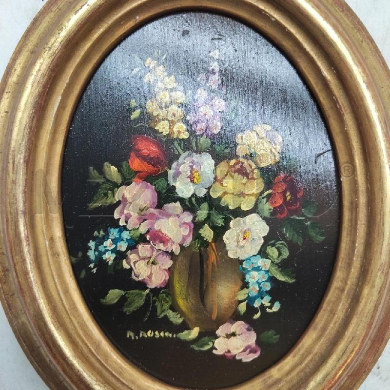 QUADRETTO VECCHIO OVALE FIORI CORNICE DORATA  | Mercatino dell'Usato Domodossola 2