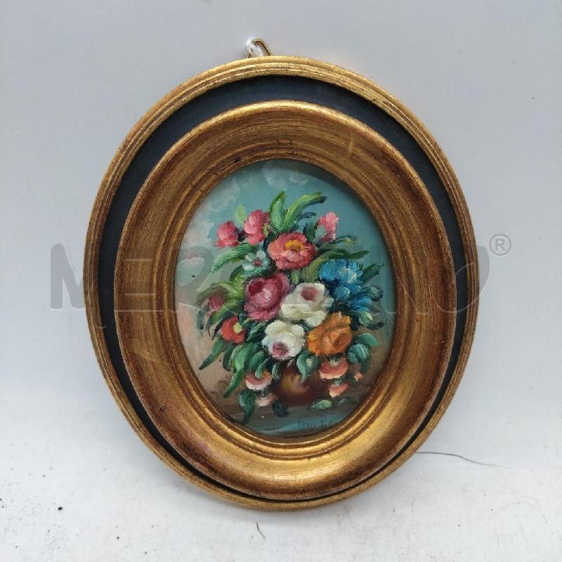 QUADRETTO VECCHIO OVALE FIORI CORNICE NERA ORO  | Mercatino dell'Usato Domodossola 1