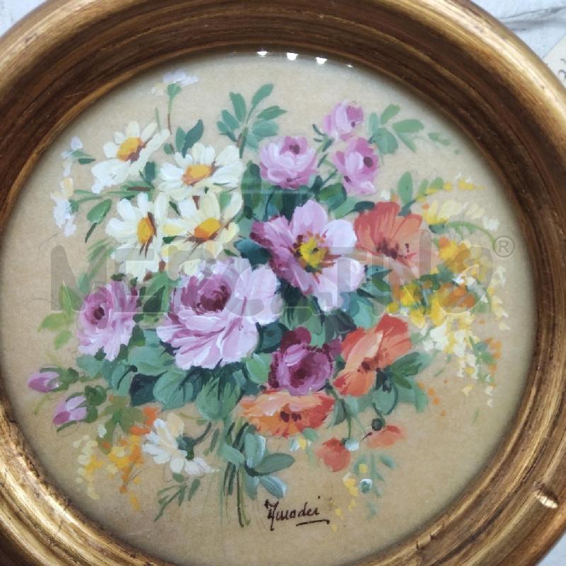 QUADRETTO VECCHIO ROTONDO FIORI CORNICE DORATA  | Mercatino dell'Usato Domodossola 2