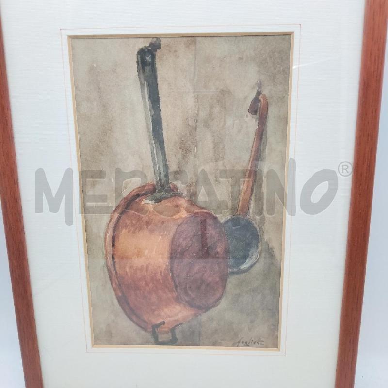 QUADRO ACQUARELLO PENTOLA RAME FOGLIETTA | Mercatino dell'Usato Domodossola 1