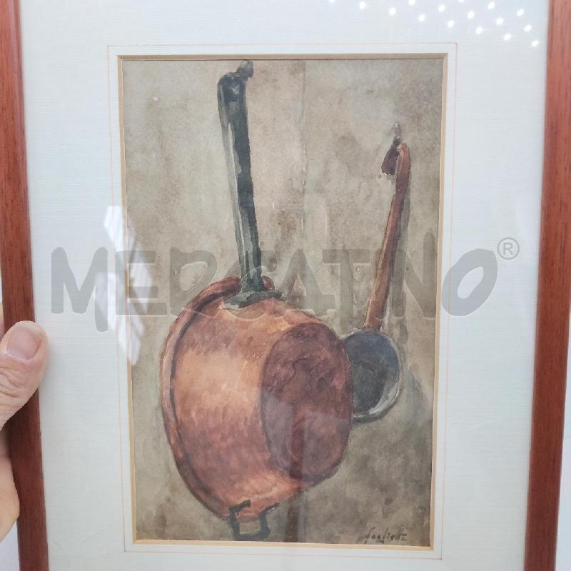 QUADRO ACQUARELLO PENTOLA RAME FOGLIETTA | Mercatino dell'Usato Domodossola 2