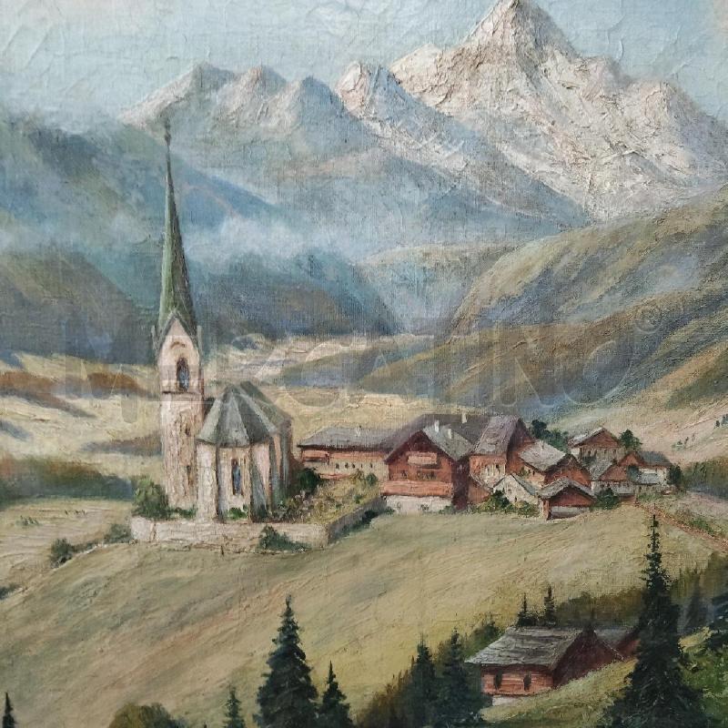 QUADRO A OLIO PAESAGGIO MONTANO CON VILLAGGIO AUSTRIACO | Mercatino dell'Usato Domodossola 2