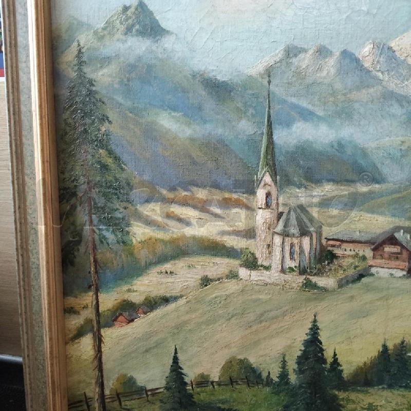 QUADRO A OLIO PAESAGGIO MONTANO CON VILLAGGIO AUSTRIACO | Mercatino dell'Usato Domodossola 3