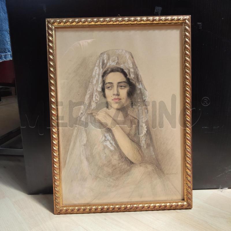 QUADRO PASTELLO DONNA CON VELO A.PAQUELIER-GAI | Mercatino dell'Usato Domodossola 1