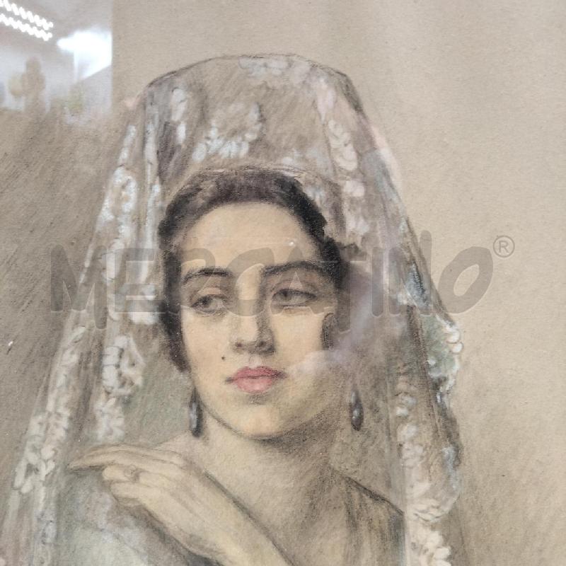 QUADRO PASTELLO DONNA CON VELO A.PAQUELIER-GAI | Mercatino dell'Usato Domodossola 2