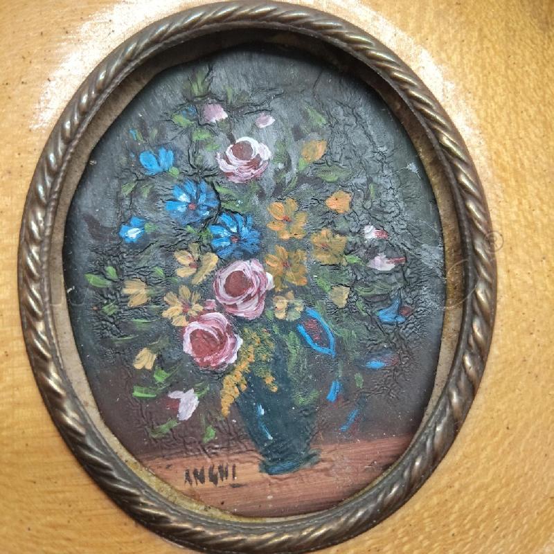 QUADRO VECCHIO OVALE FIORI CORNICE LEGNO  | Mercatino dell'Usato Domodossola 2