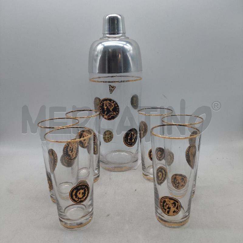 SHAKER VETRO + 6 BICCHIERINI CINCO CENTAVOS BORDINI DORATI | Mercatino dell'Usato Domodossola 1
