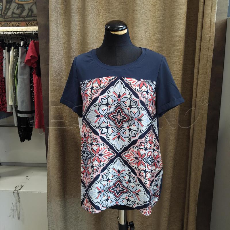 T SHIRT DONNA FIORELLA RUBINO BLU FIORI ROSSI BIANCHI  | Mercatino dell'Usato Domodossola 1