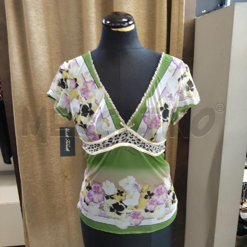 T SHIRT DONNA GARZATA VERDE FANTASIA FIORI ROBERTO CAVALLI  | Mercatino dell'Usato Domodossola 1