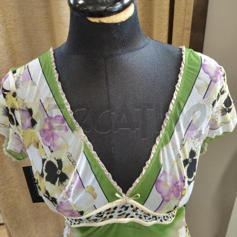 T SHIRT DONNA GARZATA VERDE FANTASIA FIORI ROBERTO CAVALLI  | Mercatino dell'Usato Domodossola 2