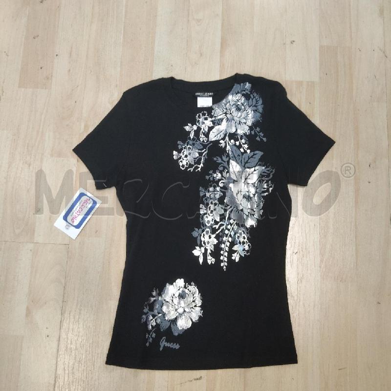 T SHIRT DONNA NERA FIORI ARGENTATI GUESS  | Mercatino dell'Usato Domodossola 1
