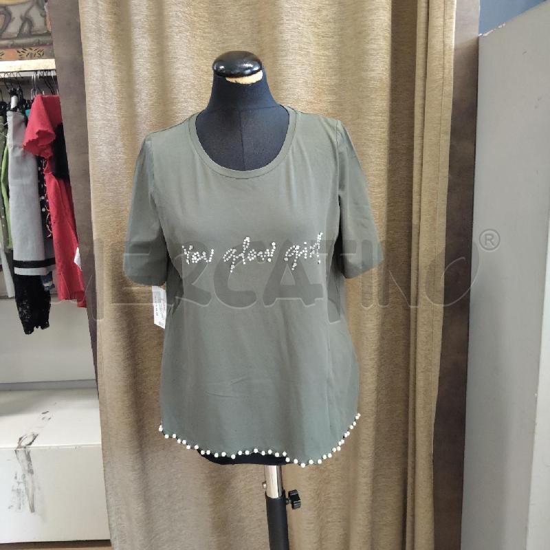 T SHIRT DONNA VERDE FIORELLA RUBINO PERLINE BIANCHE  | Mercatino dell'Usato Domodossola 1
