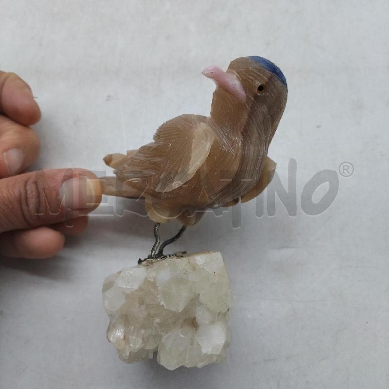 UCCELLO PUETRA DURA BASE QUARZO BECCO ROSA | Mercatino dell'Usato Domodossola 4