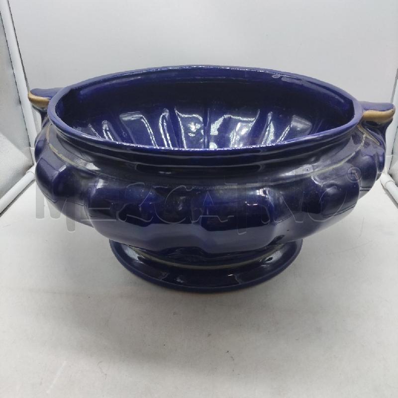 VASO CERAMICA BLU BASSO PROFILO DORATO | Mercatino dell'Usato Domodossola 1