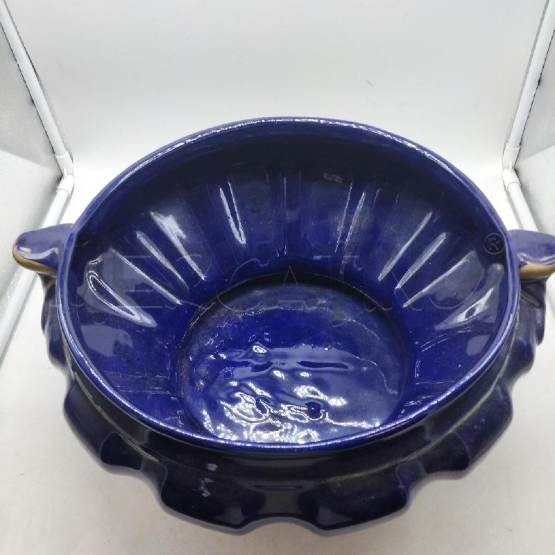 VASO CERAMICA BLU BASSO PROFILO DORATO | Mercatino dell'Usato Domodossola 2