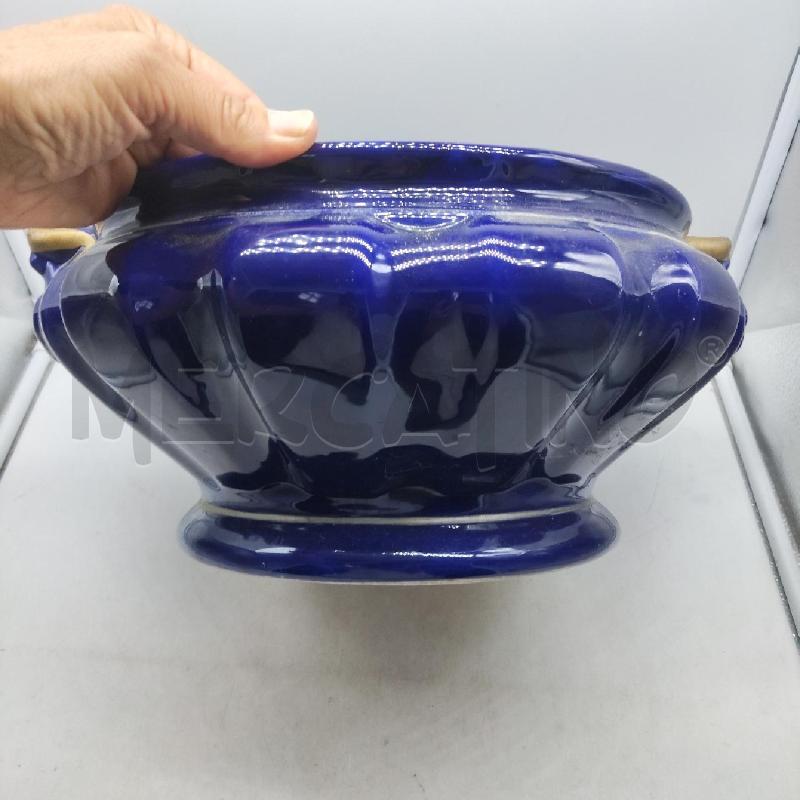 VASO CERAMICA BLU BASSO PROFILO DORATO | Mercatino dell'Usato Domodossola 3