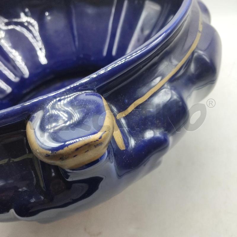 VASO CERAMICA BLU BASSO PROFILO DORATO | Mercatino dell'Usato Domodossola 4