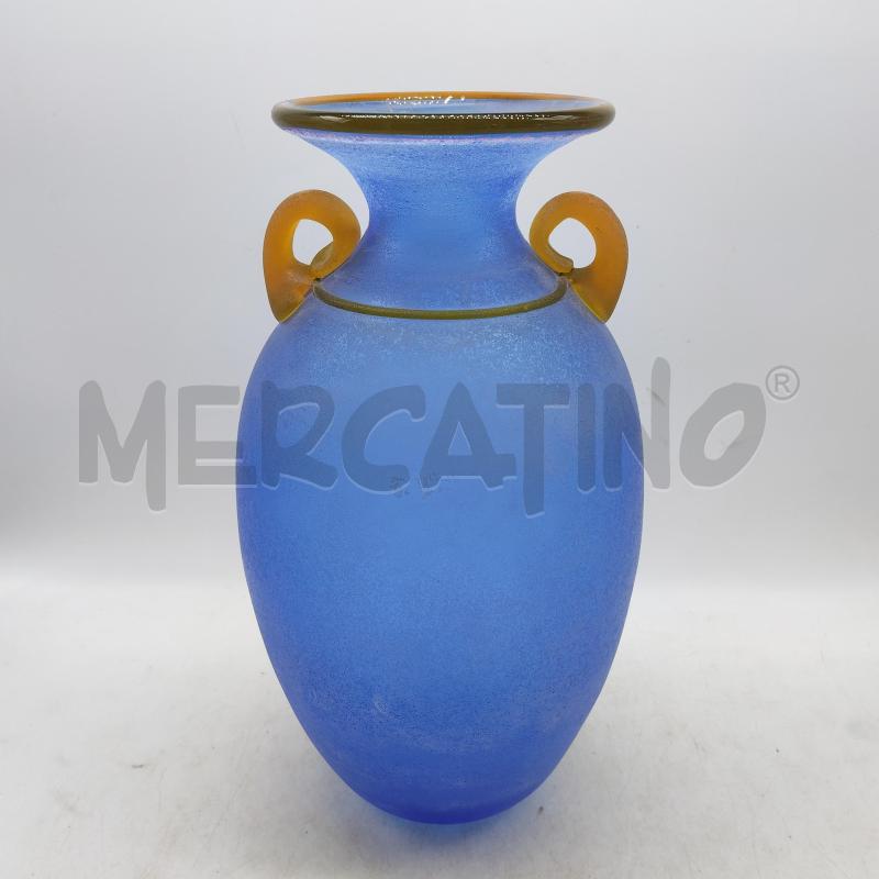 VASO VETRO MURANO BLU PROFILO GIALLO FIRMATO FRANCO MORETTI | Mercatino dell'Usato Domodossola 1