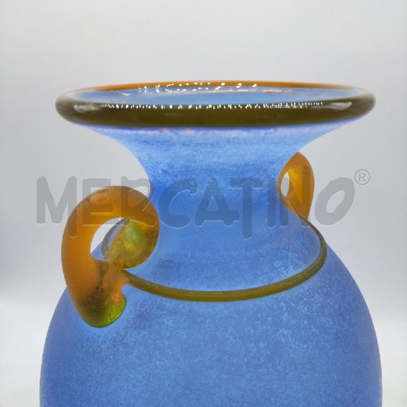 VASO VETRO MURANO BLU PROFILO GIALLO FIRMATO FRANCO MORETTI | Mercatino dell'Usato Domodossola 3
