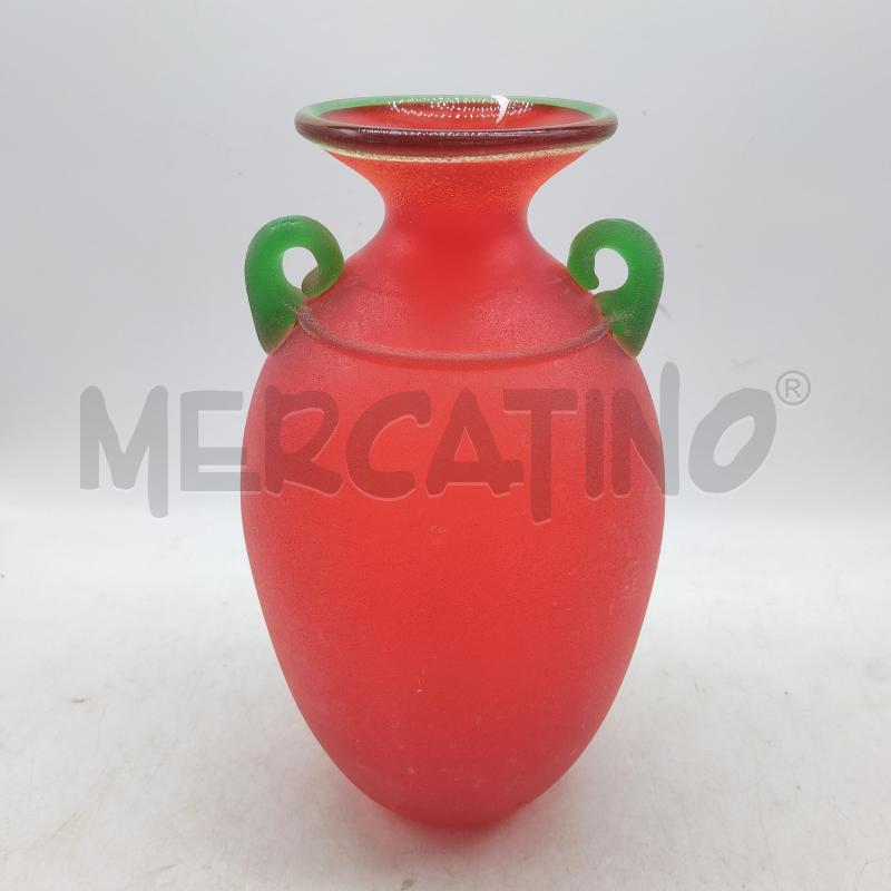 VASO VETRO MURANO ROSSO PROFILO VERDE FIRMATO FRANCO MORETTI | Mercatino dell'Usato Domodossola 1