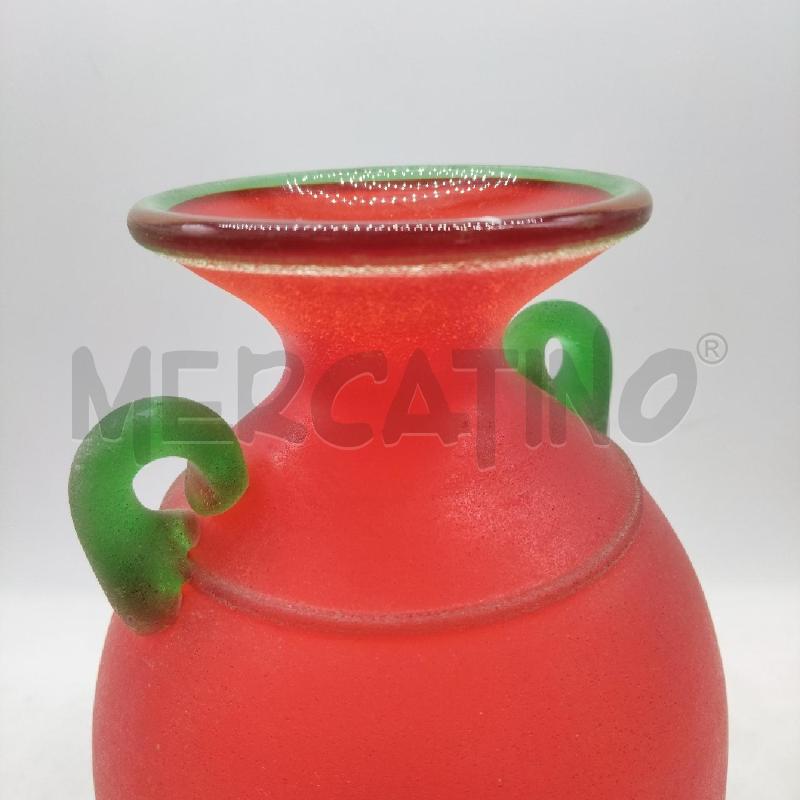 VASO VETRO MURANO ROSSO PROFILO VERDE FIRMATO FRANCO MORETTI | Mercatino dell'Usato Domodossola 3