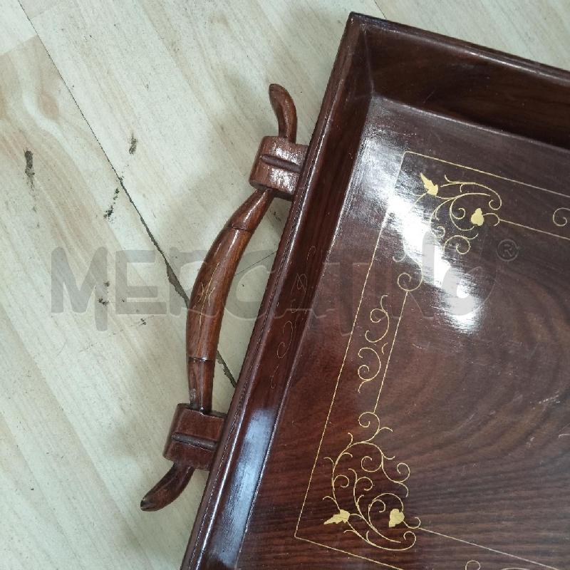 VASSOIO LEGNO RETTANGOLARE DOPPIO MANICO DECORI DORATI | Mercatino dell'Usato Domodossola 2