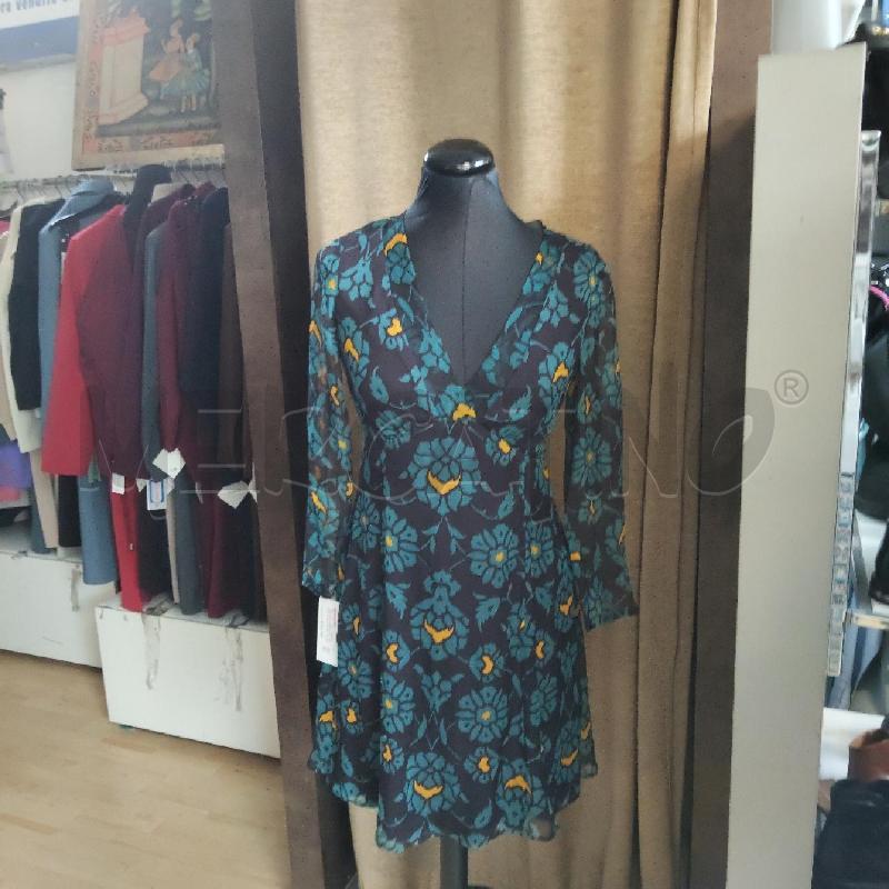 VESTITO DONNA M.L. GARZATA BLU FIORI AZZURRI GIALLI POLLINI | Mercatino dell'Usato Domodossola 1
