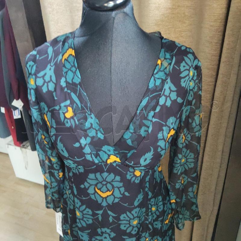 VESTITO DONNA M.L. GARZATA BLU FIORI AZZURRI GIALLI POLLINI | Mercatino dell'Usato Domodossola 2