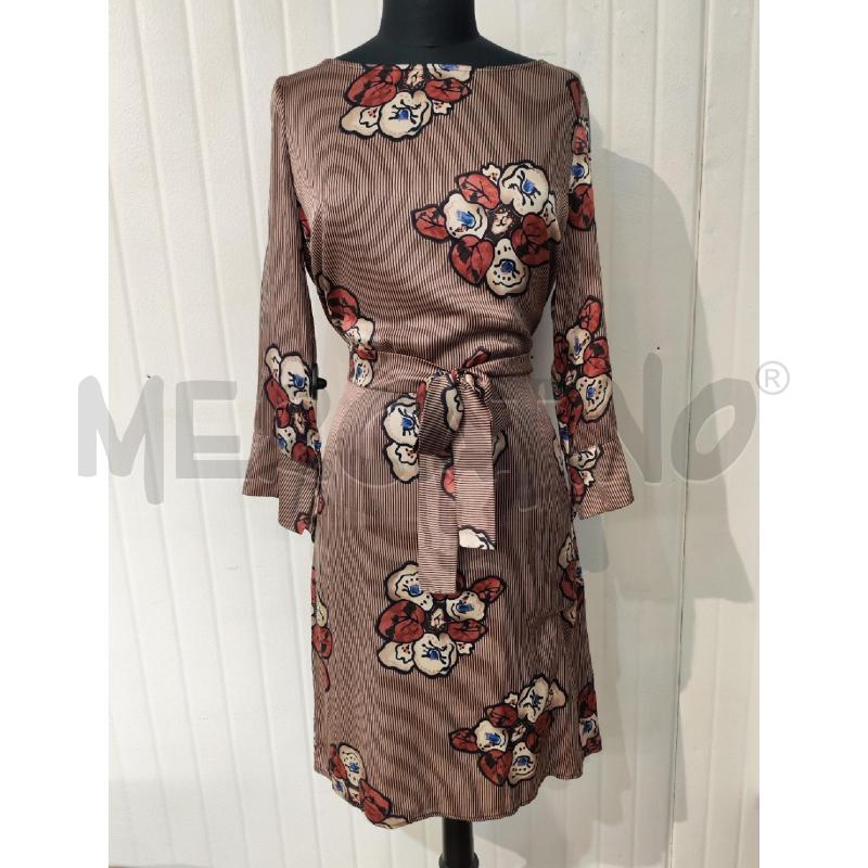 ABITO DONNA ATTIC & BARN  SETA A RIGHE MARRONI FIORI BEIGE E ROSSI | Mercatino dell'Usato Mestre 1