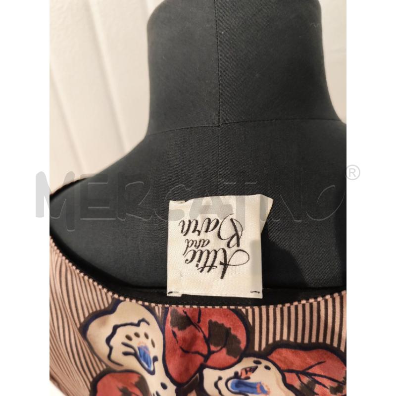 ABITO DONNA ATTIC & BARN  SETA A RIGHE MARRONI FIORI BEIGE E ROSSI | Mercatino dell'Usato Mestre 4