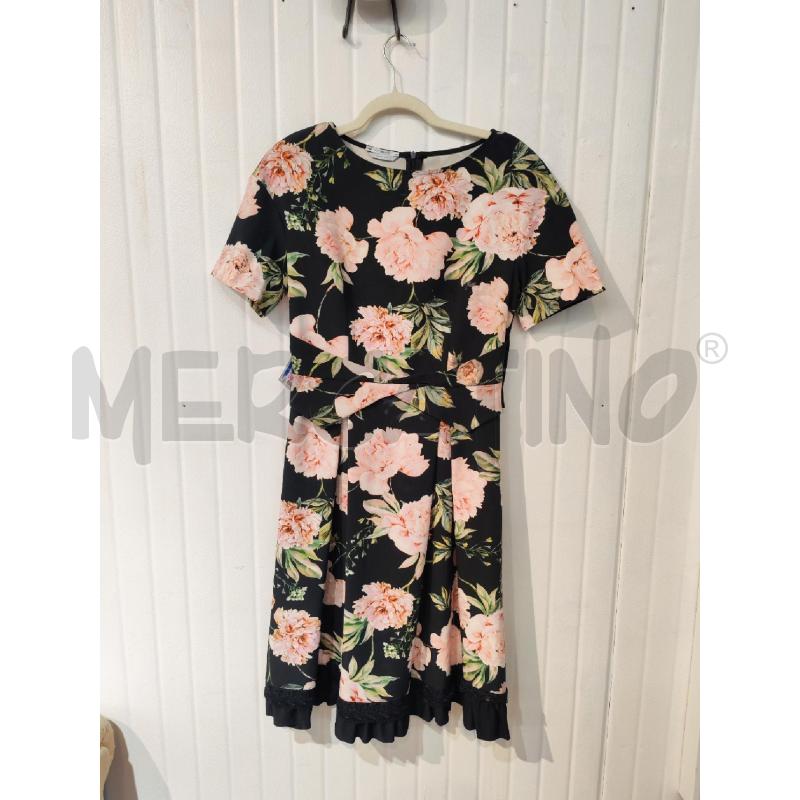 ABITO DONNA BIANCOGHIACCIO NERO FIORI ROSA CON INCROCIO DAVANTI | Mercatino dell'Usato Mestre 1