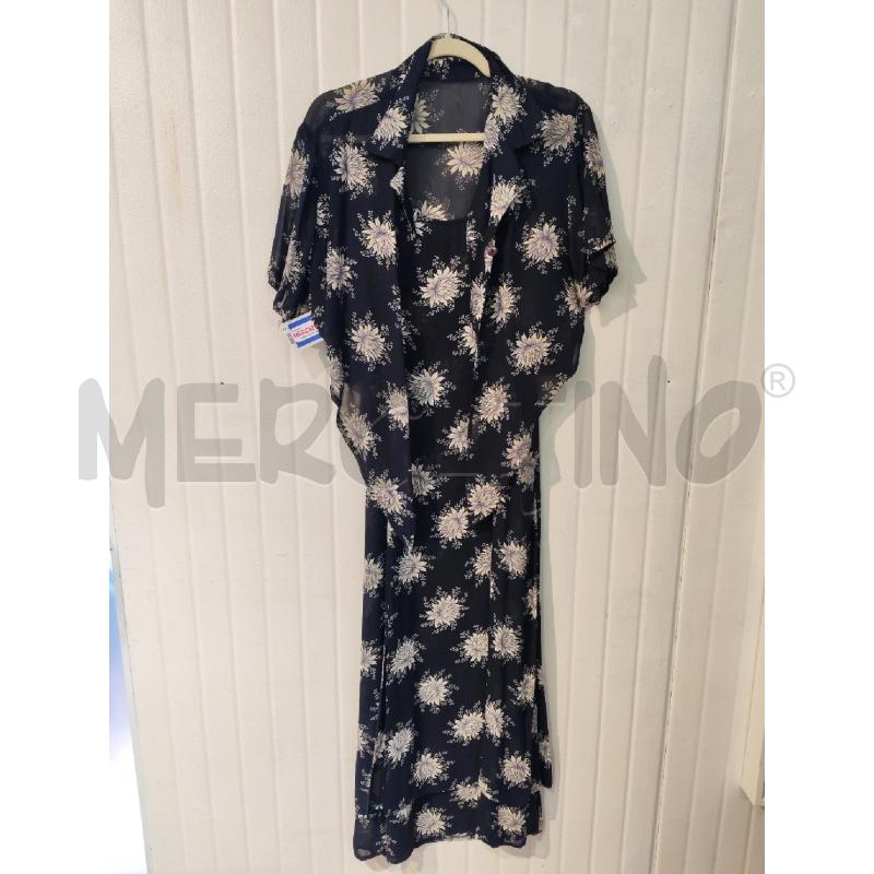 ABITO DONNA BLU FANTASIA FIORI BIANCHI LUNGO CON COPRISPALLA | Mercatino dell'Usato Mestre 1