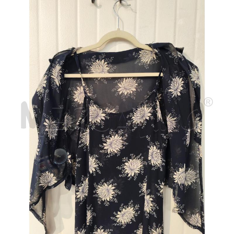 ABITO DONNA BLU FANTASIA FIORI BIANCHI LUNGO CON COPRISPALLA | Mercatino dell'Usato Mestre 2