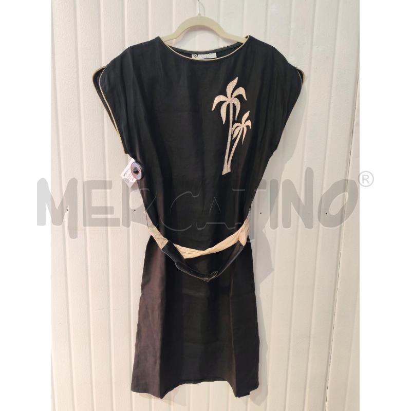 ABITO DONNA FIORELLA RUBINO NERO LINO PARLME BEIGE CON CINTURA | Mercatino dell'Usato Mestre 1