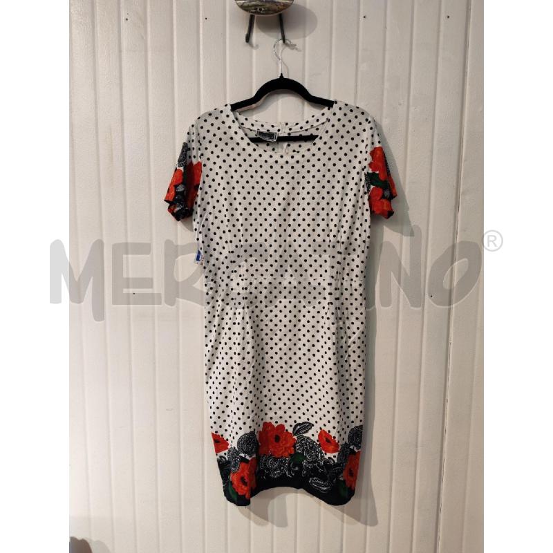ABITO DONNA LUISA SPAGNOLI BIANCO POIS NERI FIORI ROSSI | Mercatino dell'Usato Mestre 1